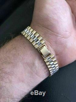 Mens Solid Yellow & White 14k Gold Presidential Custom Bracelet 12mm 8.5 25.8g