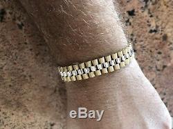 Mens Solid Yellow & White 14k Gold Presidential Custom Bracelet 12mm 8.5 25.8g