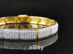 Mens Sterling Silver White Lab Diamond Bracelet in Yellow Gold Finish 7.5MM