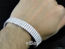 Mens White Gold Finish 4 Row Real Genuine Diamond 13 MM Bracelet Bangle 8.5 Inch