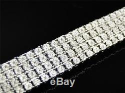 Mens White Gold Finish 4 Row Real Genuine Diamond 13 MM Bracelet Bangle 8.5 Inch