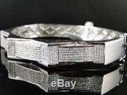 Mens White Gold Finish Diamond Bangle Bracelet 8.5 Inch 2.5 Ct