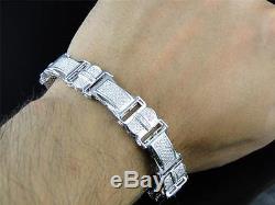 Mens White Gold Finish Genuine Diamond Fashion Bracelet Bangle 14mm 1.79 Ct