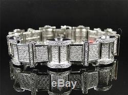 Mens White Gold Finish Genuine Diamond Round 19MM XL Bracelet Bangle 8.75 Inch