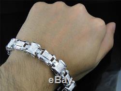 Mens White Gold Finish Genuine Diamond Round Pave Bracelet Bangle 8.5 Inch