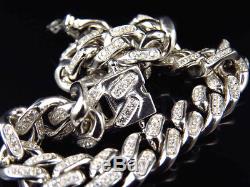 Mens White Gold Finish Sterling Silver Lab Diamond Cuban Royal Bracelet 9
