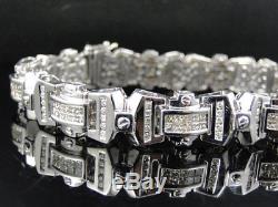 Mens invisible Set 14K White Gold Genuine 8.5 Inch Diamond Bracelet 6.75 Ct