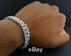 Miami Cuban Diamond Bracelet Mens 10K White Gold 9 Pave Bangle Round Cut 2 Ct