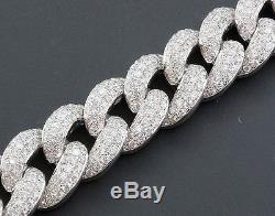 Miami Cuban Diamond Bracelet Mens 14K White Gold 8 Pave Round Cut 10.56 Ct