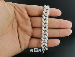 Miami Cuban Diamond Bracelet Mens 14K White Gold 8 Pave Round Cut 10.56 Ct