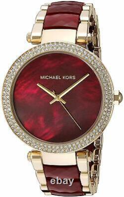 Michael Kors Parker Red Garnet Acetate Crystal Gold Dial Women's Watch MK6427