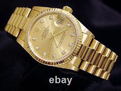 Midsize Rolex Datejust President 18K Yellow Gold Watch FACTORY DIAMOND 68278