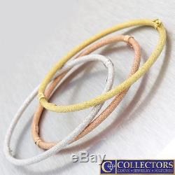 Modern Italian 18k White Yellow Rose Gold Trinity Hammered Bangle Bracelets S8