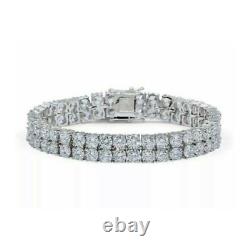 Moissanite Men's Double Tennis Bracelet 15.4 TCW Round Cut 14k White Gold Plated