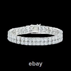 Moissanite Men's Double Tennis Bracelet 15.4 TCW Round Cut 14k White Gold Plated