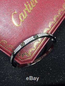 NEW Authentic Cartier-love-bracelet Diamond-Paved 18K-white-gold bangle size 17