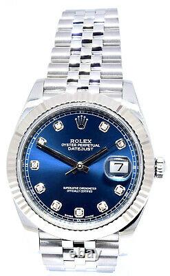 NEW Rolex Datejust 41 Steel & 18k WG Blue Diamond Dial Fluted Watch & Box 126334