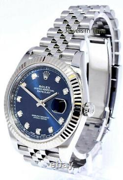 NEW Rolex Datejust 41 Steel & 18k WG Blue Diamond Dial Fluted Watch & Box 126334
