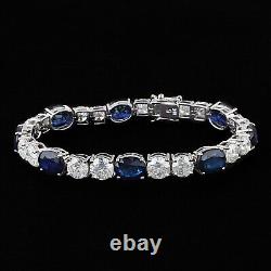 Natural Blue Sapphire SI/H Diamond Bracelet 14k White Gold Jewelry Gift 30.14 Ct