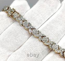 Natural Diamond set 9ct Carat Gold Tennis Bracelet Jewellery Gift Retro Vintage