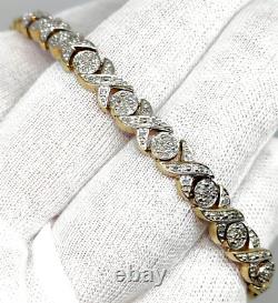 Natural Diamond set 9ct Carat Gold Tennis Bracelet Jewellery Gift Retro Vintage