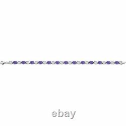 Natural Purple Amethysts Line Tennis Bracelet 14K. Solid White Gold 7.15 length