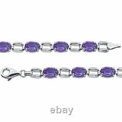Natural Purple Amethysts Line Tennis Bracelet 14K. Solid White Gold 7.15 length