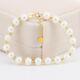 New Au750 18K Yellow Gold Bracelet Woman's 6.5-7mm White Pearl Link Bead Chain