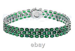 New Emerald 3 Row Tennis Bracelet White Gold over 925 Sterling Silver Three