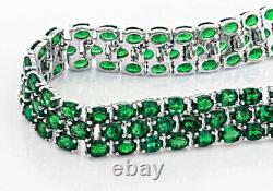 New Emerald 3 Row Tennis Bracelet White Gold over 925 Sterling Silver Three