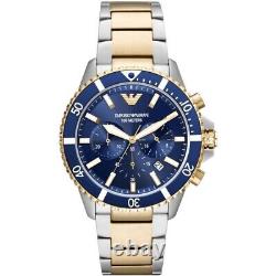 New Emporio Armani Ar11360 Mens Divers Blue & Gold Chronograph Watch