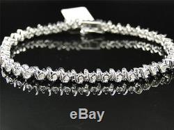New Ladies Womens White Gold Finish Genuine Diamond Tennis S-Type Bracelet. 31 C
