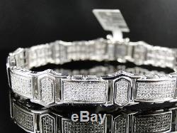 New Mens White Gold Finish Genuine Diamond Bracelet 3.25 Ct 12Mm 9 Inch Long