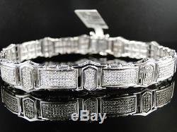 New Mens White Gold Finish Genuine Diamond Bracelet 3.25 Ct 12Mm 9 Inch Long