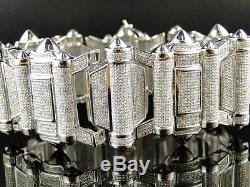 New Mens White Gold Xl 40 Mm Wide Genuine Diamond Bullett Bracelet Bangle 15 Ct