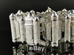 New Mens White Gold Xl 40 Mm Wide Genuine Diamond Bullett Bracelet Bangle 15 Ct