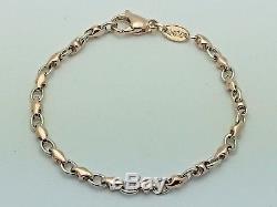 New Solid 14K Two Tone White and Rose Gold Handmade 7 Link Bracelet 4mm 9 g
