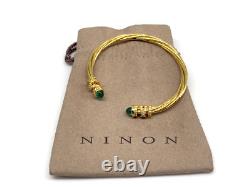 Ninon Helena Gold Diamond Emerald Cuff Bracelet