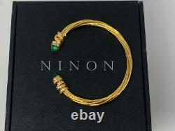 Ninon Helena Gold Diamond Emerald Cuff Bracelet