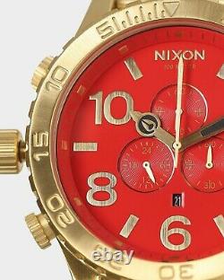Nixon Watch 51-30 Chrono RED Gold A083-514 Men's New Dial A083514 NWT Genuine