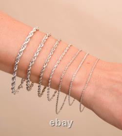 Olive & Chain Solid 14k White Gold Rope Chain Bracelet