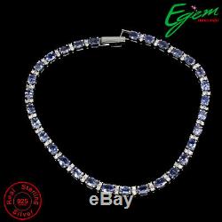 Oval 4x3mm Blue Tanzanite Cz 14k White Gold Plate 925 Sterling Silver Bracelet 8