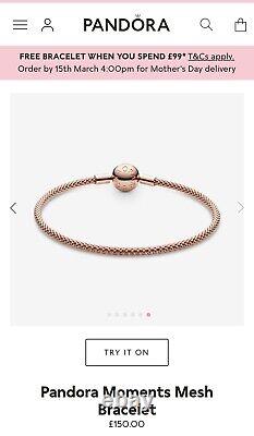 Pandora rose gold mesh bracelet with 3 charms