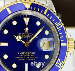 ROLEX 40mm 18kt Gold & Stainless Steel Submariner Blue Dial SEL 16613 SANT BLANC