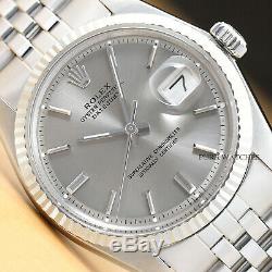 ROLEX MENS DATEJUST GRAY DIAL 18K WHITE GOLD & STEEL WATCH withORIGINAL BAND