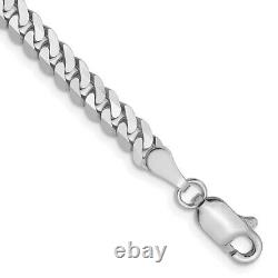 Real 14K White Gold 3.9mm Flat Beveled Curb chain Bracelet 8 in Lobster Clasp