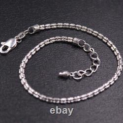 Real 18K White Gold Bracelet Women's Double 2mm Carved Tube Beaded Link 7inch