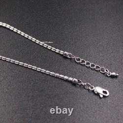 Real 18K White Gold Bracelet Women's Double 2mm Carved Tube Beaded Link 7inch