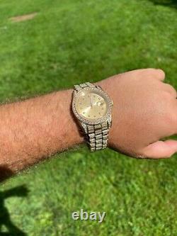Real Men's Presidential 14k Gold Over Stainless S. Watch Iced 12ct Out Diamond