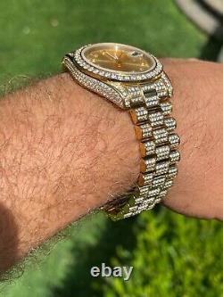 Real Men's Presidential 14k Gold Over Stainless S. Watch Iced 12ct Out Diamond